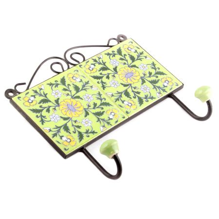 Lime Green Ceramic Floral Tiles Hooks